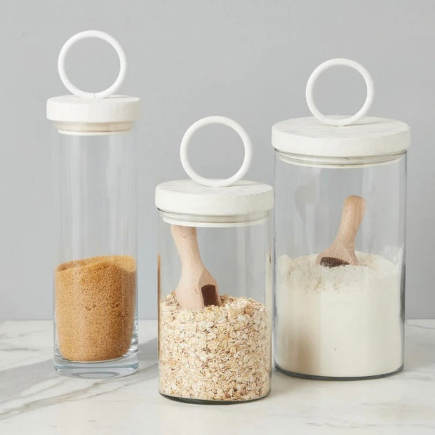 etúHOME White Ring Top Set of 3 Glass Canisters