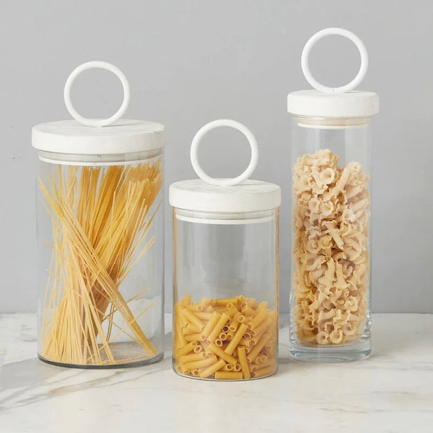 etúHOME White Ring Top Set of 3 Glass Canisters