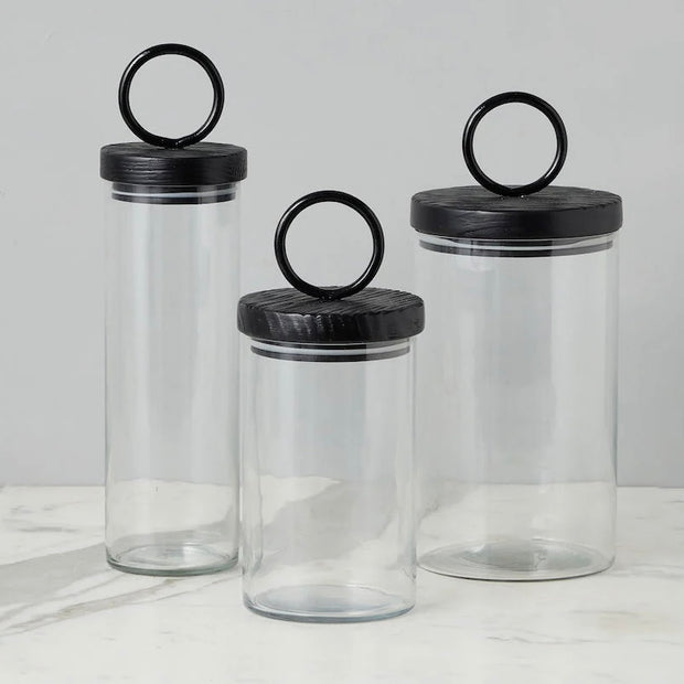 etúHOME Black Ring Top Set of 3 Glass Canisters