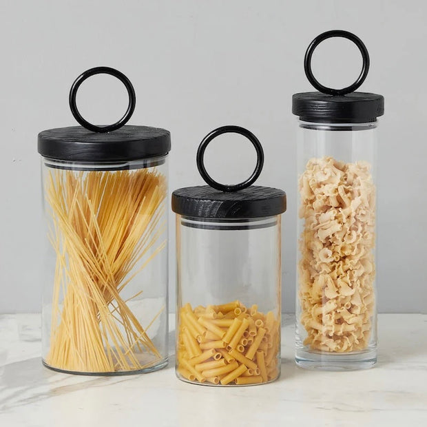 etúHOME Black Ring Top Set of 3 Glass Canisters