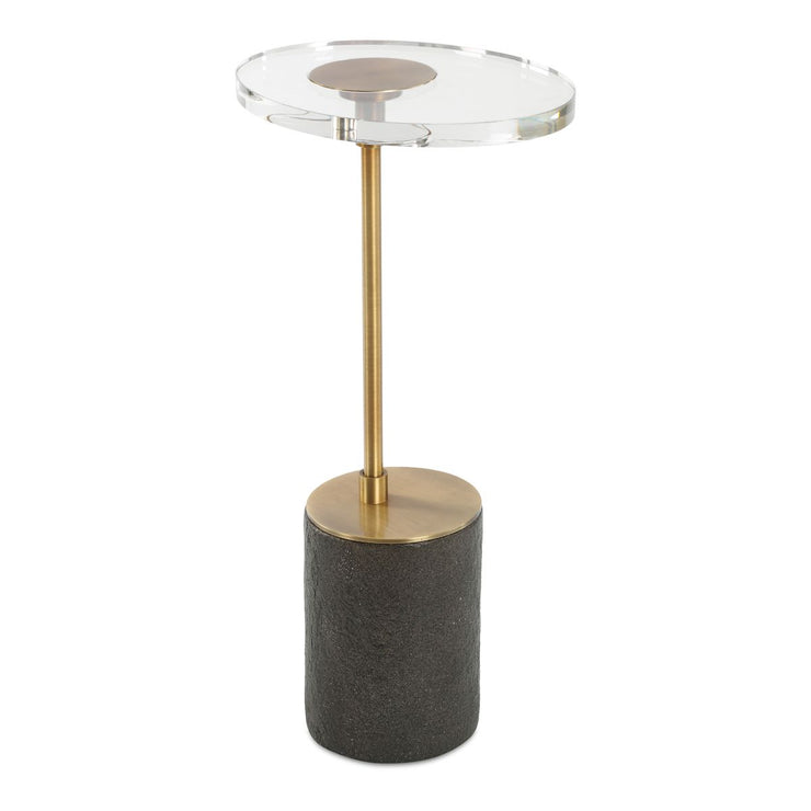 Uttermost Kaufman Contemporary Crystal Top With Antique Brass Round Accent Table