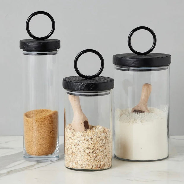 etúHOME Black Ring Top Set of 3 Glass Canisters