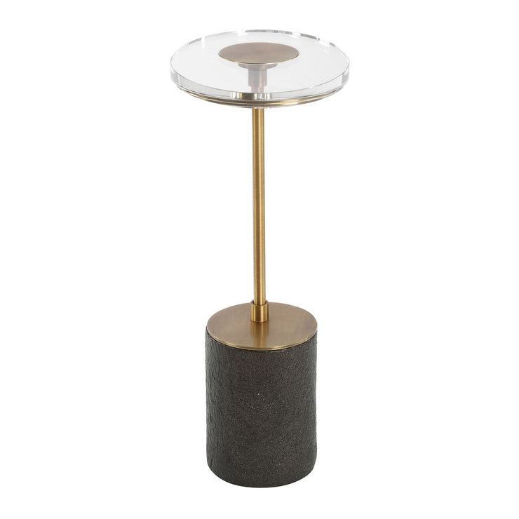 Uttermost Kaufman Contemporary Crystal Top With Antique Brass Round Accent Table