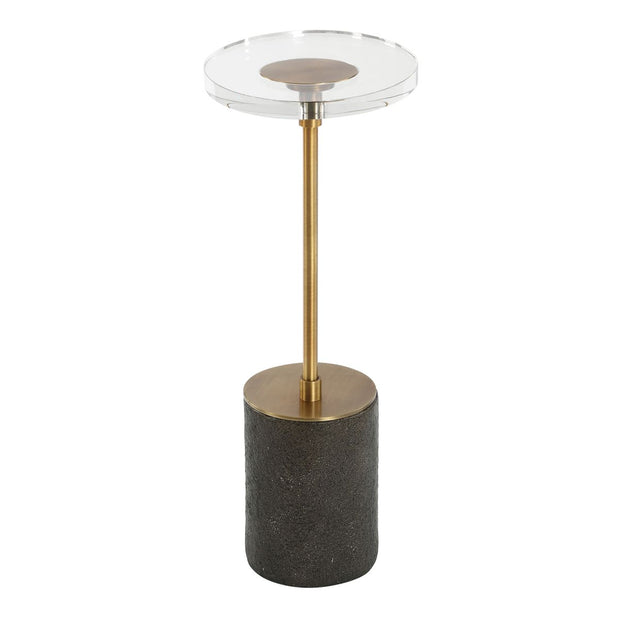 Uttermost Kaufman Contemporary Crystal Top With Antique Brass Round Accent Table
