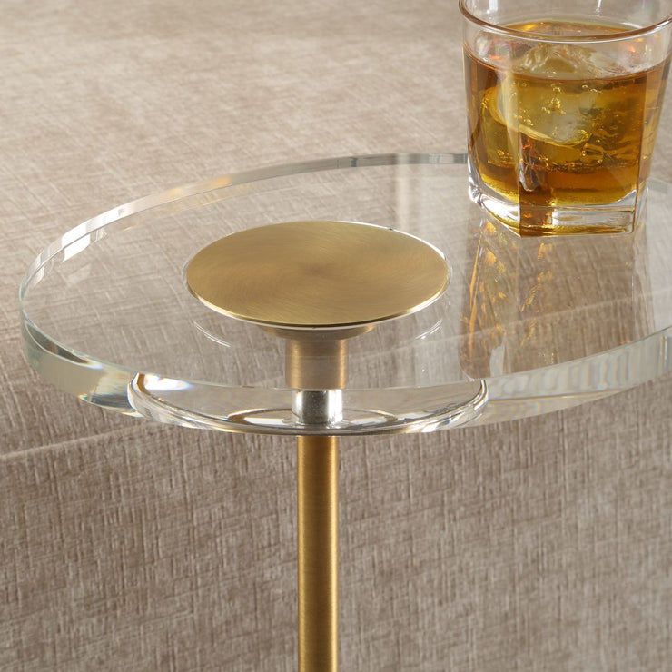 Uttermost Kaufman Contemporary Crystal Top With Antique Brass Round Accent Table