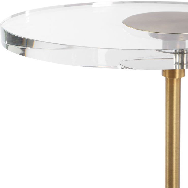 Uttermost Kaufman Contemporary Crystal Top With Antique Brass Round Accent Table