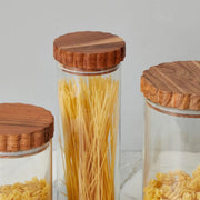 etúHOME Scalloped Wood Top Set of 3 Glass Canisters