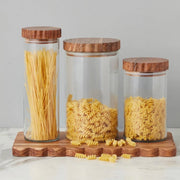 etúHOME Scalloped Wood Top Set of 3 Glass Canisters