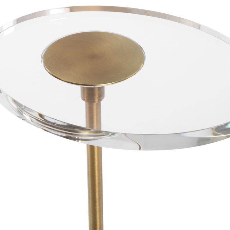 Uttermost Kaufman Contemporary Crystal Top With Antique Brass Round Accent Table