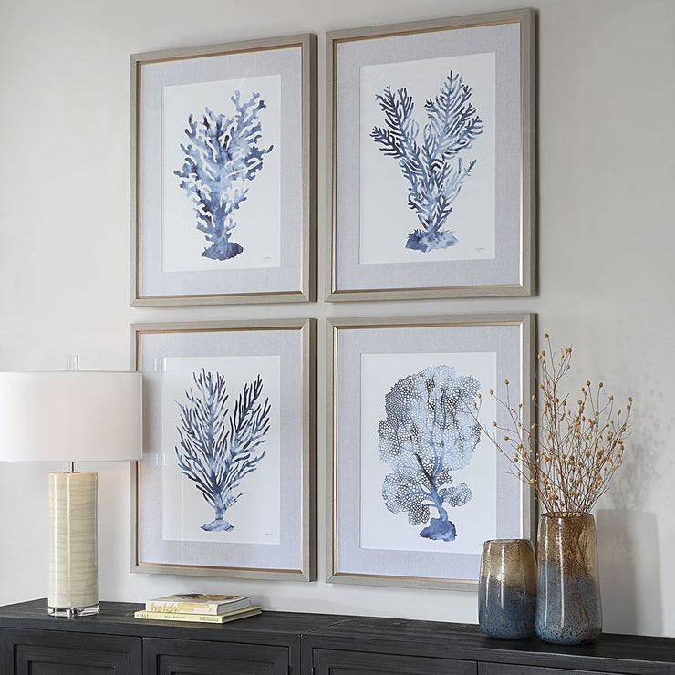 Uttermost Shibori Coral Set of 4 Framed Prints