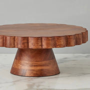 etúHOME Natural Scalloped Wood Cake Stand