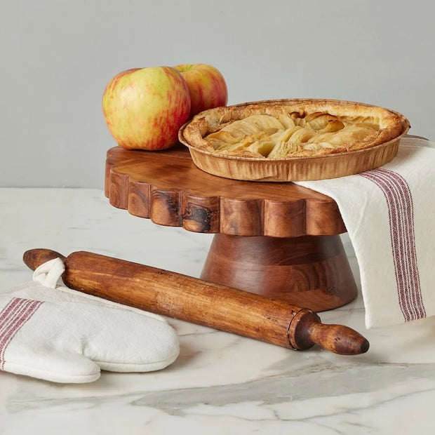 etúHOME Natural Scalloped Wood Cake Stand