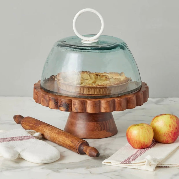 etúHOME Natural Scalloped Wood Cake Stand