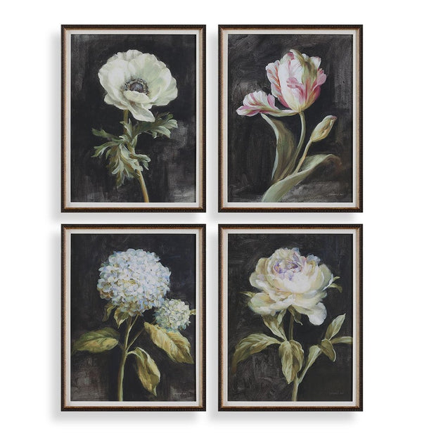 Uttermost Florals On Black Set of 4 Framed Prints