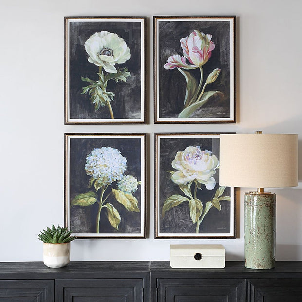 Uttermost Florals On Black Set of 4 Framed Prints