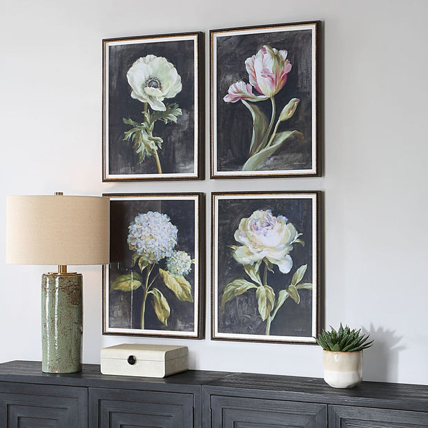 Uttermost Florals On Black Set of 4 Framed Prints