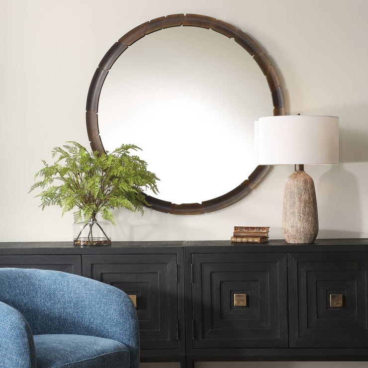 Uttermost Auger Aged Rust Bronze Round Mirror
