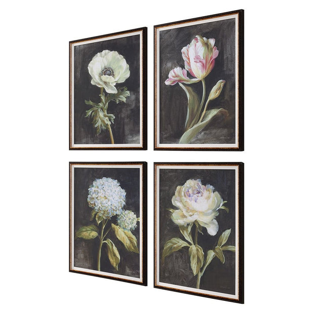 Uttermost Florals On Black Set of 4 Framed Prints