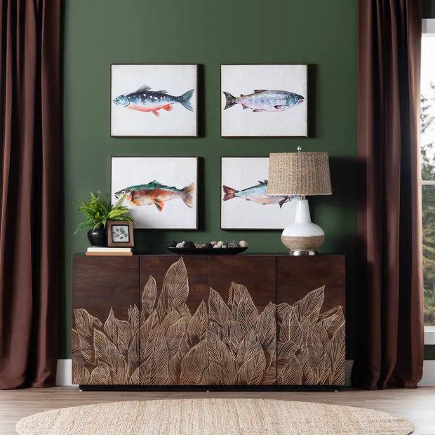 Crestview Collection Banana Leaf Four- Door Sideboard