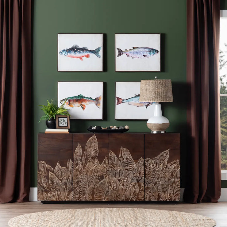 Crestview Collection Banana Leaf Four- Door Sideboard