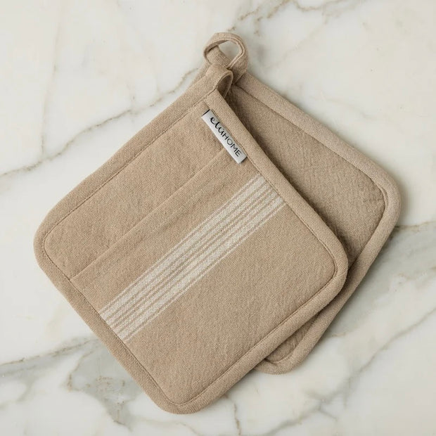 etúHOME Vintage White Stripe Kitchen Pot Holders ~ Set of 2