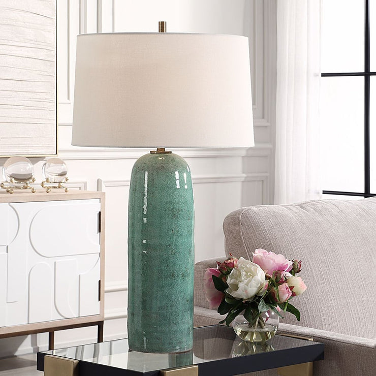 Uttermost Andale Crackled Teal Ceramic Base Table Lamp