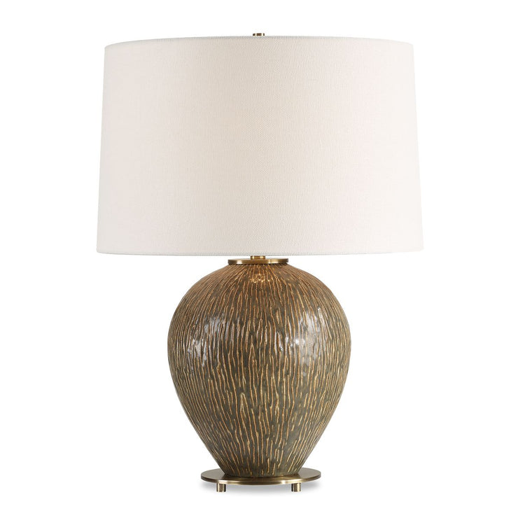 Uttermost Rya Distressed Rich Brown Table Lamp With White Linen Shade