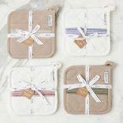 etúHOME Vintage White Stripe Kitchen Pot Holders ~ Set of 2