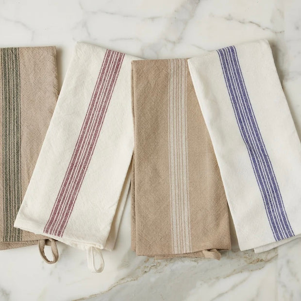 etúHOME Vintage Spruce Green Stripe Kitchen Tea Towels ~ Set of 2