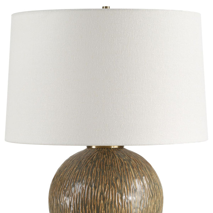 Uttermost Rya Distressed Rich Brown Table Lamp With White Linen Shade