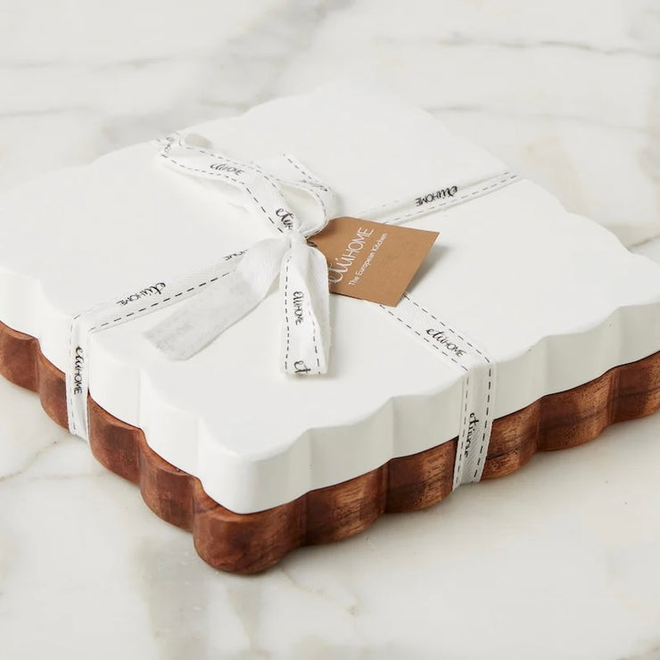 etúHOME Square Scalloped Appetizer Cheese Board Set of 2