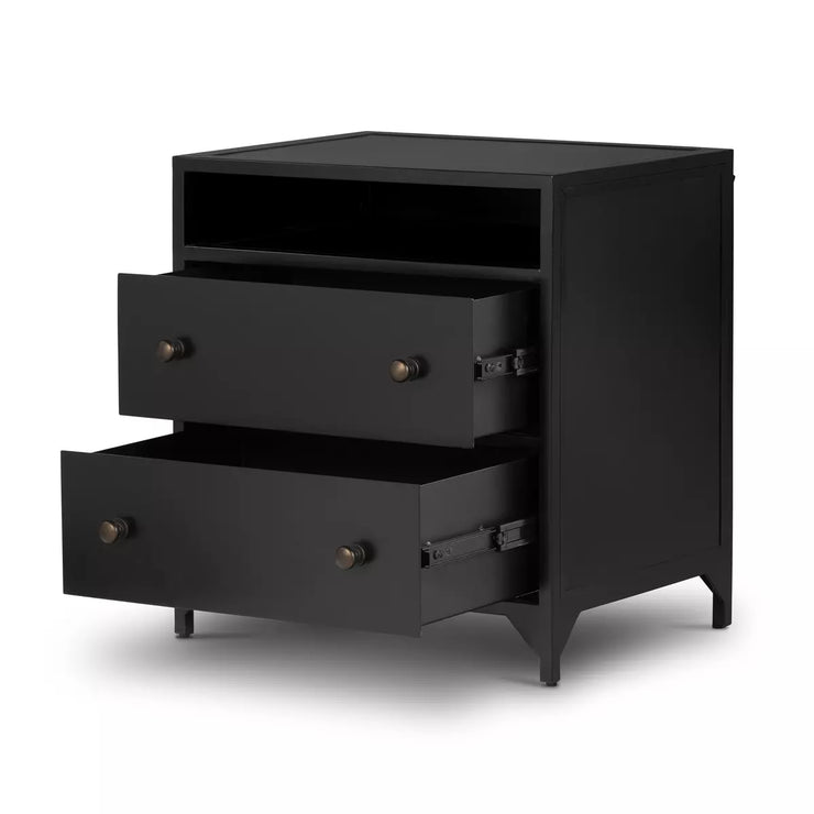 Four Hands Belmont 2 Drawer Black Iron Nightstand With Weathered Bronze Knobs