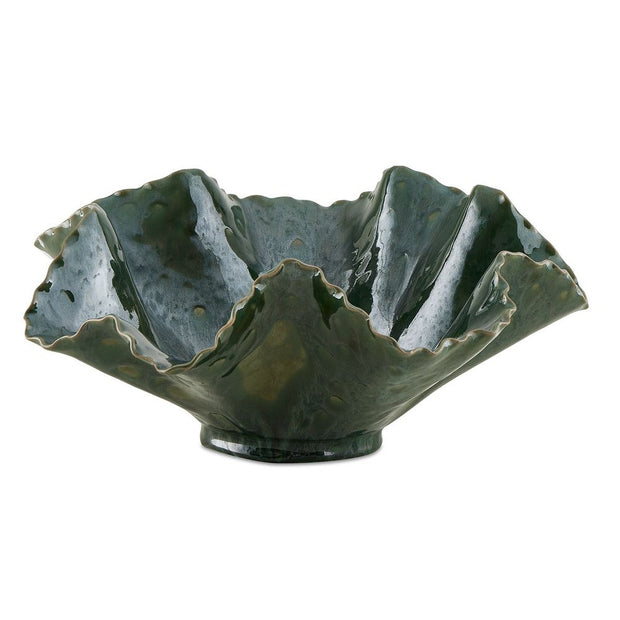 Uttermost Verdant Bloom Glossy Emerald Glazed Bowl ~ Indoor And Outdoor Use