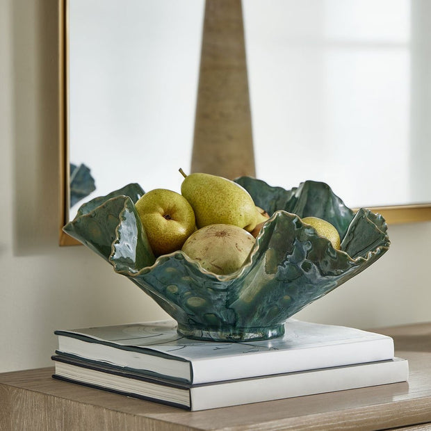 Uttermost Verdant Bloom Glossy Emerald Glazed Bowl ~ Indoor And Outdoor Use
