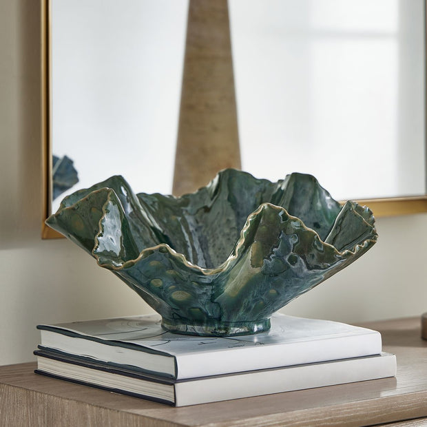 Uttermost Verdant Bloom Glossy Emerald Glazed Bowl ~ Indoor And Outdoor Use