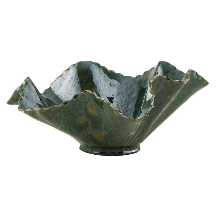 Uttermost Verdant Bloom Glossy Emerald Glazed Bowl ~ Indoor And Outdoor Use