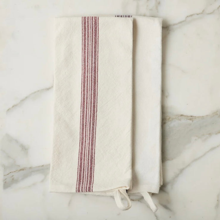 etúHOME Vintage Merlot Red Stripe Kitchen Tea Towels ~ Set of 2