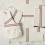 etúHOME Vintage Merlot Red Stripe Kitchen Oven Mitts ~ Set of 2