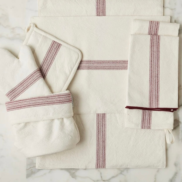 etúHOME Vintage Merlot Red Stripe Kitchen Tea Towels ~ Set of 2