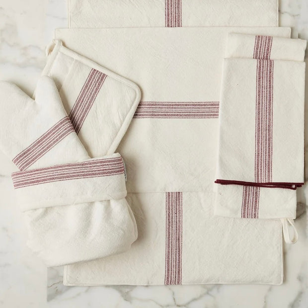 etúHOME Vintage Merlot Red Stripe Kitchen Pot Holders ~ Set of 2