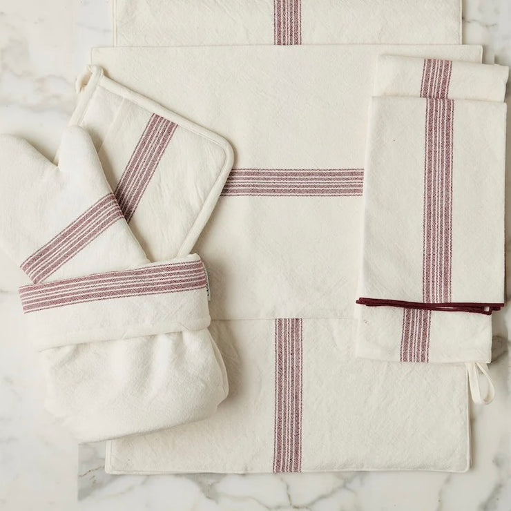 etúHOME Vintage Merlot Red Stripe Kitchen Pot Holders ~ Set of 2