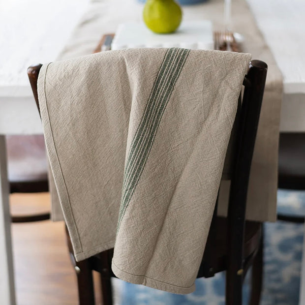 etúHOME Vintage Spruce Green Stripe Kitchen Tea Towels ~ Set of 2