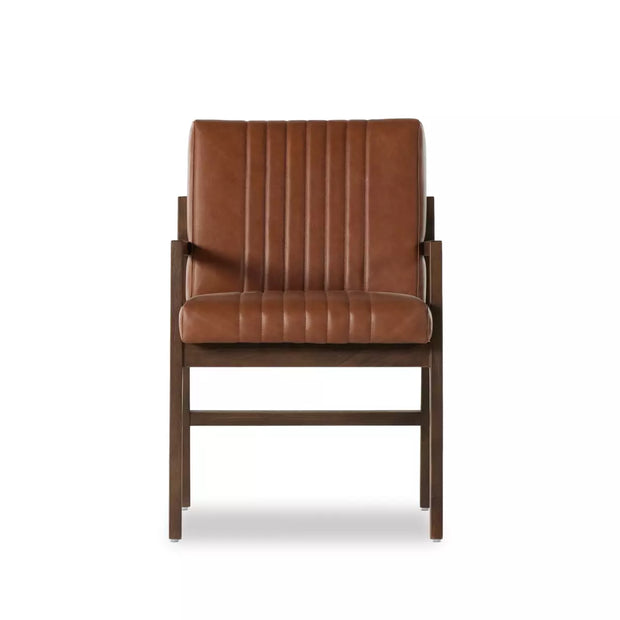 Four Hands Alice Channeled Dining Armchair ~ Sonoma Chestnut Top Grain Leather