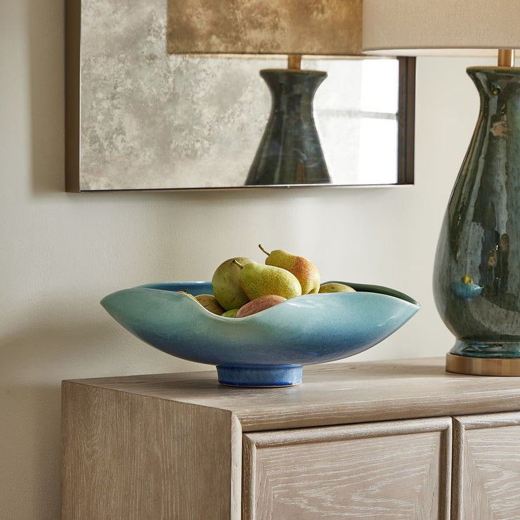 Uttermost Blue Lagoon Glazed Ceramic Bowl ~ Indoor And Outdoor Use