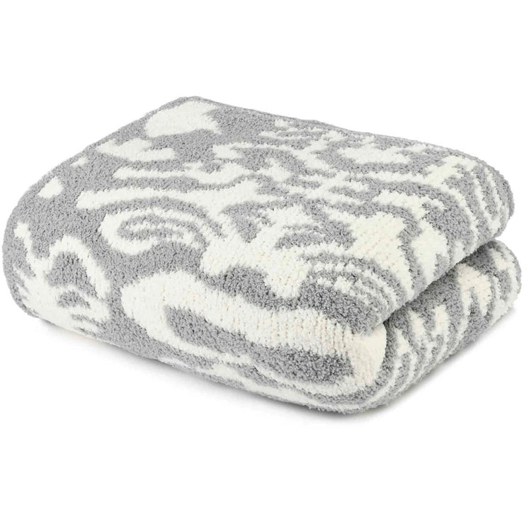 Kashwere Ultra Plush Stone and Creme Damask Throw