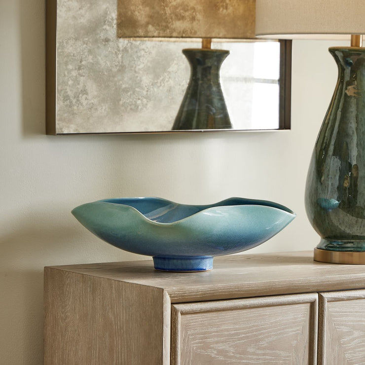 Uttermost Blue Lagoon Glazed Ceramic Bowl ~ Indoor And Outdoor Use
