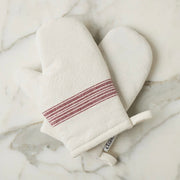etúHOME Vintage Merlot Red Stripe Kitchen Oven Mitts ~ Set of 2