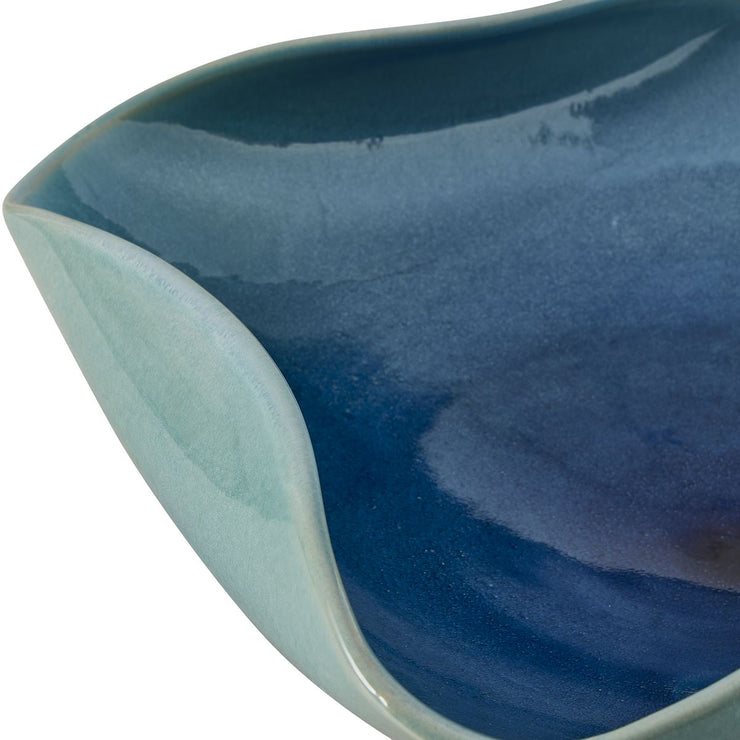 Uttermost Blue Lagoon Glazed Ceramic Bowl ~ Indoor And Outdoor Use