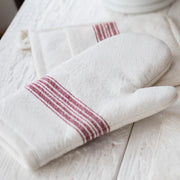 etúHOME Vintage Merlot Red Stripe Kitchen Oven Mitts ~ Set of 2