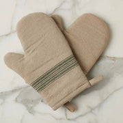 etúHOME Vintage Spruce Green Stripe Kitchen Oven Mitts ~ Set of 2